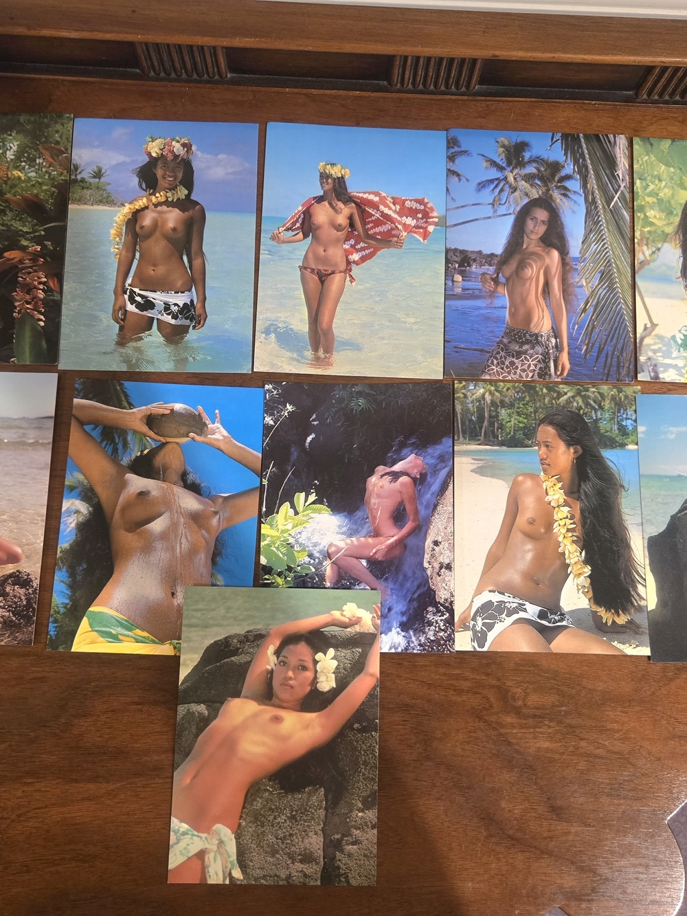 American Vintage Tropical Beach Pinup Photo Set - Blue, Green, Tan